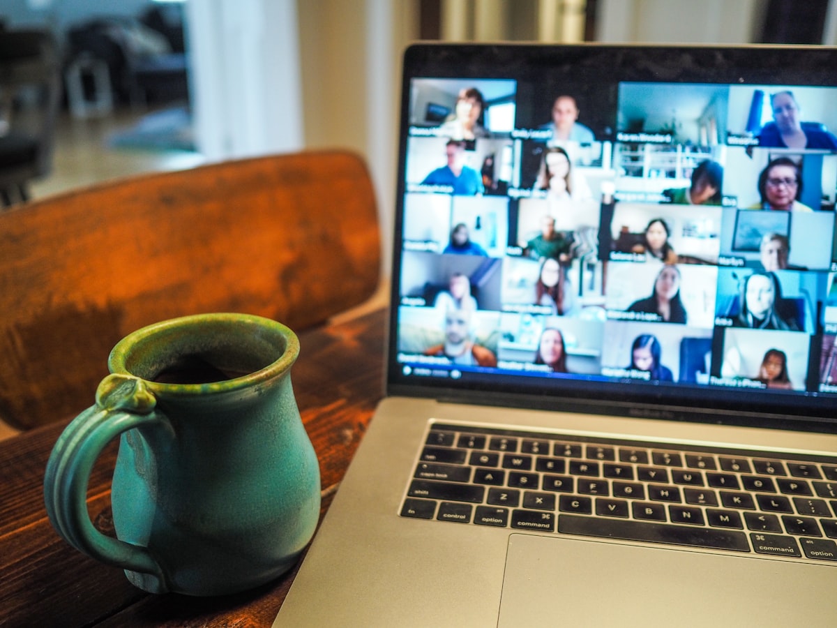 Video conference remote interview on laptop screen